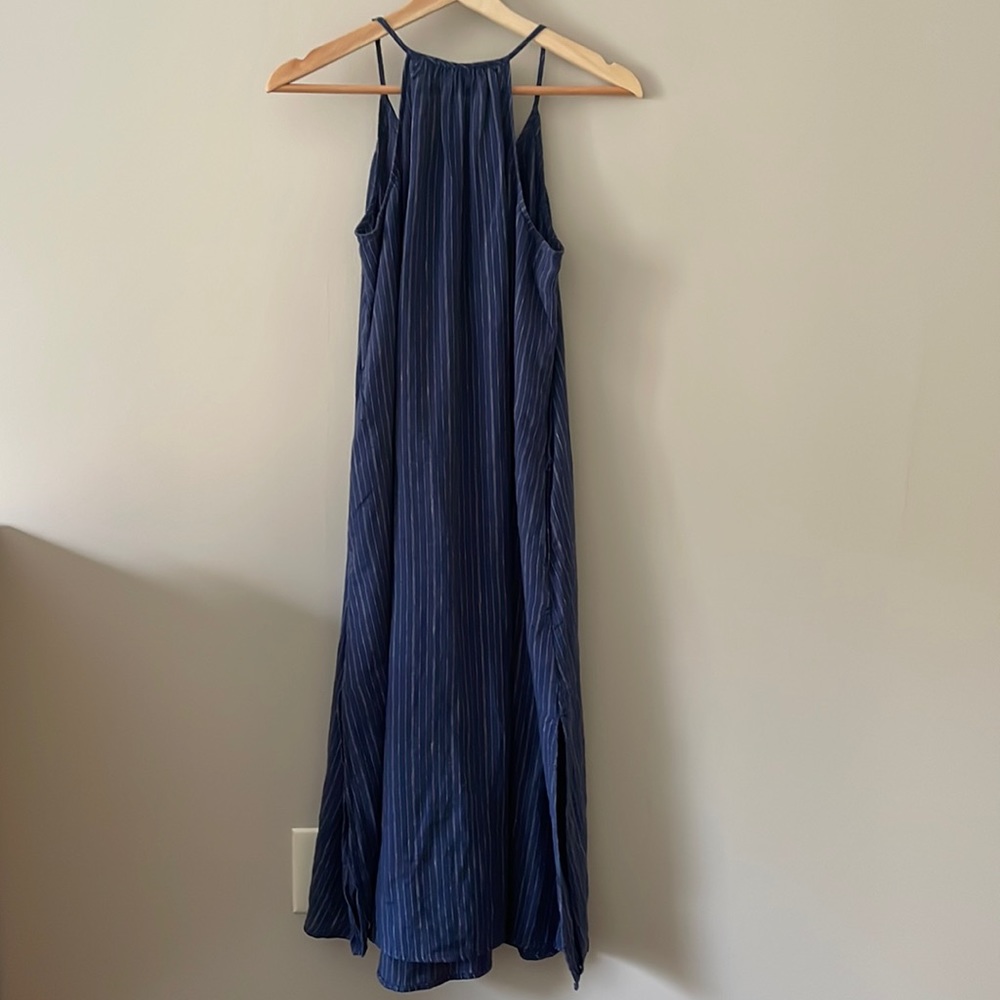 Lou & Grey Blue Striped Maxi Linen Dress, XS, NWOT